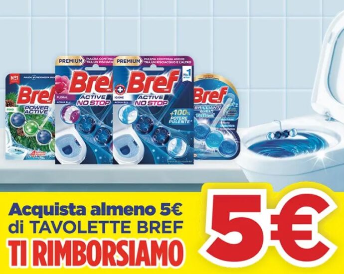 Cashback Bref 2026: Ricevi 5€ di rimborso sulle tue tavolette WC
